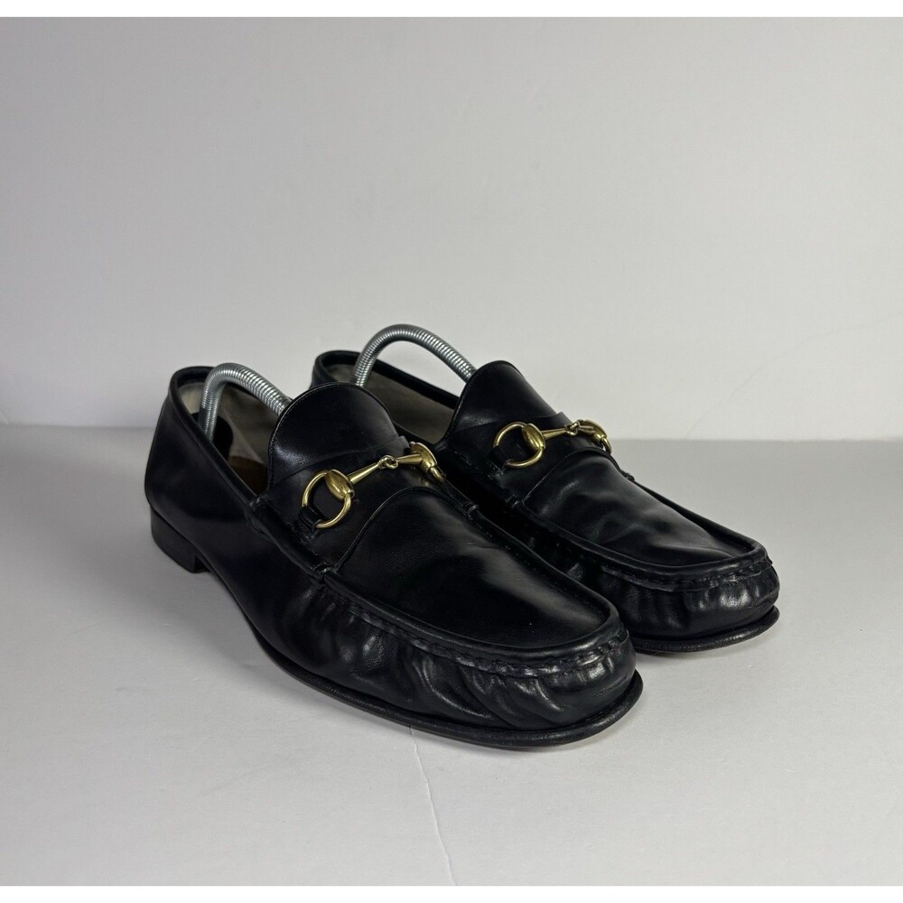 Gucci 1953 Horsebit Loafers Mens 11 Black Leather Gold Bit Made in Italy